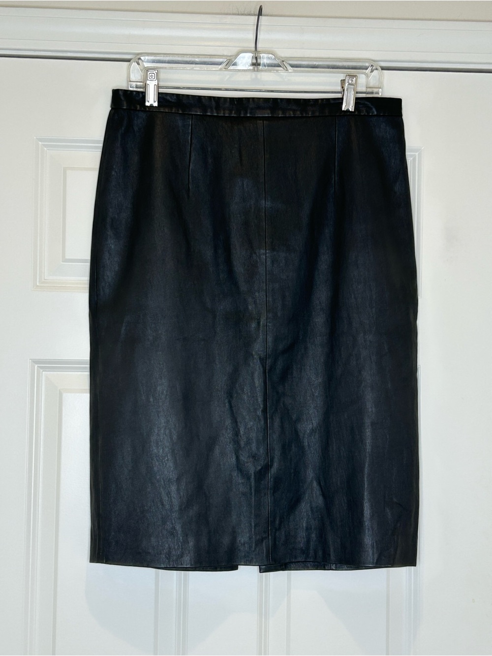 St. John Luxury Designer Black Leather Pencil Skirt Size 10